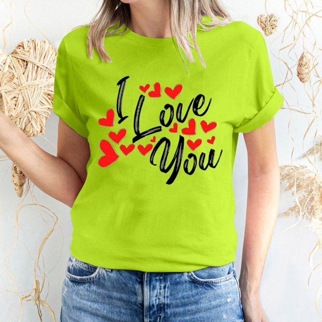 Pisexur T-shirt de la Saint-Valentin pour Femmes, Imprimé Amour, Manches Courtes, Col Rond