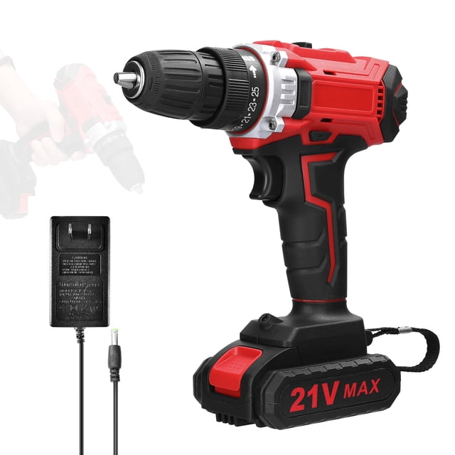 Yeacher Perceuse Électrique Multifonctionnelle 21V pour la Maison 2 Vitesses Contrôle Régulation de Vitesse Progressive Rotation Réglage 25 Vitesses de Couples Perceuse au Lithium Réglable