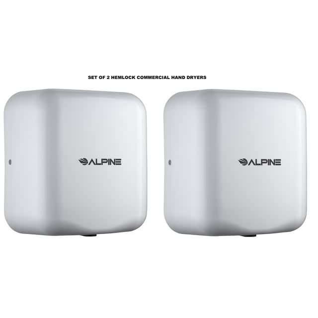 Alpine Industries Hemlock White Stainless Steel Commercial Automatic High Speed Electric Hand Dryer 2 Pack