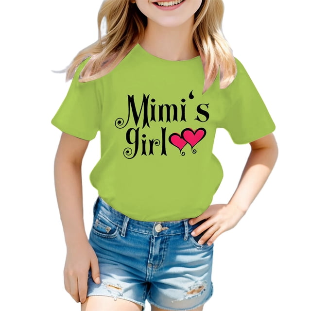 PMVFHDE Hauts Décontractés pour Fille Robe T-Shirt pour Filles T-Shirts Chemises pour Fille Grande Taille T-Shirts Mignons pour Fille T-Shirt Graphique Mignon pour Fille Col Rond Manches Courtes T-Shirt d'Été Décontracté Vert Clair, 5-6 Ans