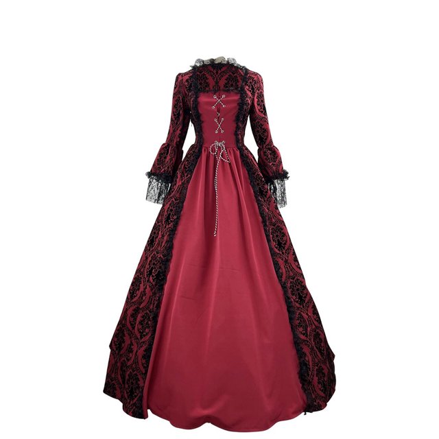 Penkiiy Robe Victorienne pour Femmes Robe Médiévale Renaissance des Années 1800 Corset Manches Évasées Robe Vintage Robe de Cocktail Robe de Bal 5TG Rouge