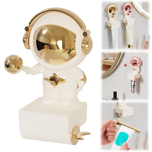Cqxid Storage Rack Under $5 Home & Garden Rack Toothpaste Squeezer,No Drill,Astronaut Suction Toothpaste Dispenser Creative Manual Tube Holder For Bathroom Wash & Hand Dispenser For Home Use