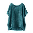 thumbnail image 1 of T-Shirts Femmes Mini T-Shirt d'Été à Manches Courtes Uni Décontracté Ample en Lin - Hontri, 1 of 4