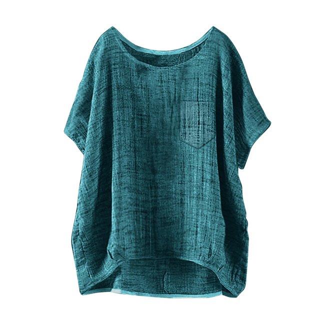 T-Shirts Femmes Mini T-Shirt d'Été à Manches Courtes Uni Décontracté Ample en Lin - Hontri