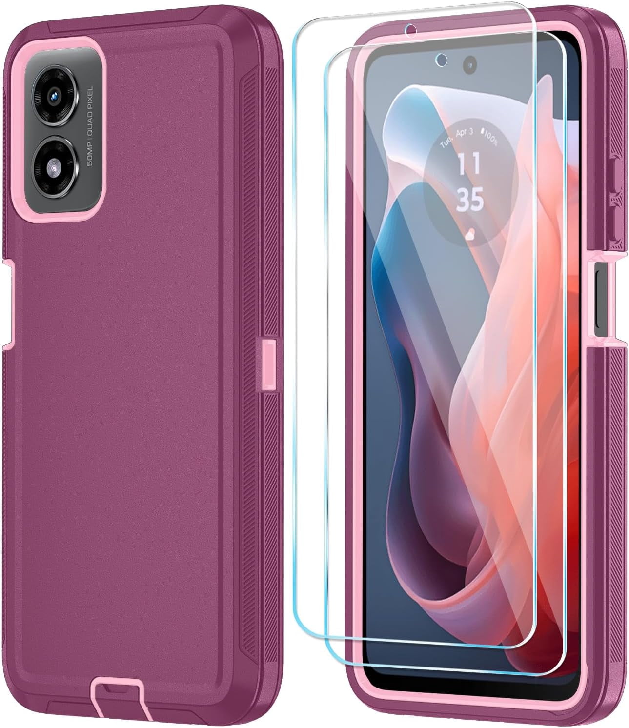 HCTian Phone Case for Motorola Moto G Play 2024 4G Case with HD Screen Protector, Heavy Duty Shockproof & Dropproof 3-Layer Cover Phone Case for Moto G Play 2024
