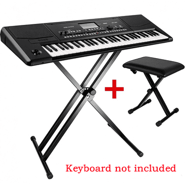 Keyboard Stand and Bench Set, Foldable Double X Keyboard Stand Music Electronic Piano Stands + X Style Adjustable Padded Piano Keyboard Bench Seat