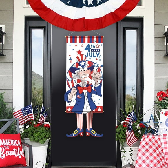 Lisbinx Bannière Suspendue de Porte Gnome Patriotique de Juillet, Décoration Murale et de Porche Independence Day, Décoration Suspendue en Tissu Non Tissé, 40 x 115 cm, 1 Pce
