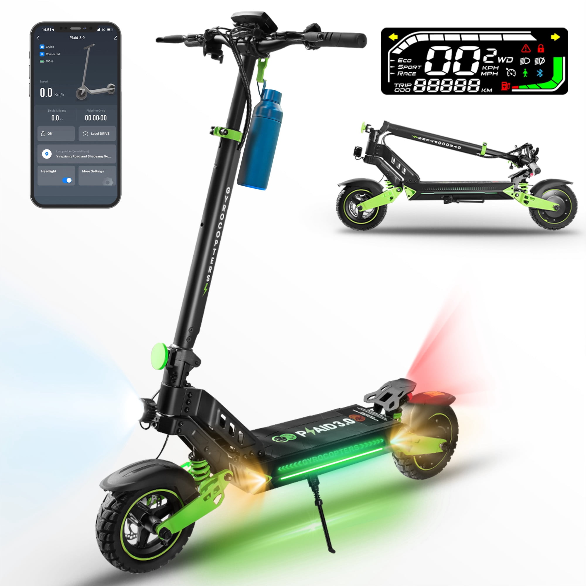 Gyrocopters Plaid 3.0 Electric Scooter (2025 Model) for Adults & Teens | UL2272 Approved | 45 km/h Speed | 45 km Range | Powerful 850W Motor | 13Ah  Battery | 265 lbs Load Capacity | Smart Control