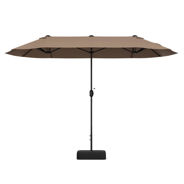 Gymax Parasol de Patio Double Face de 13 Pi avec Manivelle, Base de Parasol et Verrou de Sécurité de Couleur Beige. Comprend un Grand Auvent de 13 Pieds x 6,6 Pieds en Tissu Teint au Fil Enduit PA pour la protection UV et la Durabilité. Comprend un Support Lesté Remplissable pour la Stabilité et un Mécanisme de Verrou de Sécurité pour Empêcher le Pliage Involontaire. Conçu avec 12 Nervures Robustes pour la Résistance au Vent et un Dessus Ventilé pour la circulation de l'Air. Convient aux patios, Jardins et Rassemblements Extérieurs.