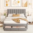 thumbnail image 2 of Gymax Queen Size Bed Frame w/Storage Drawer & Vertical Channel Headboard Light Gray, 2 of 10