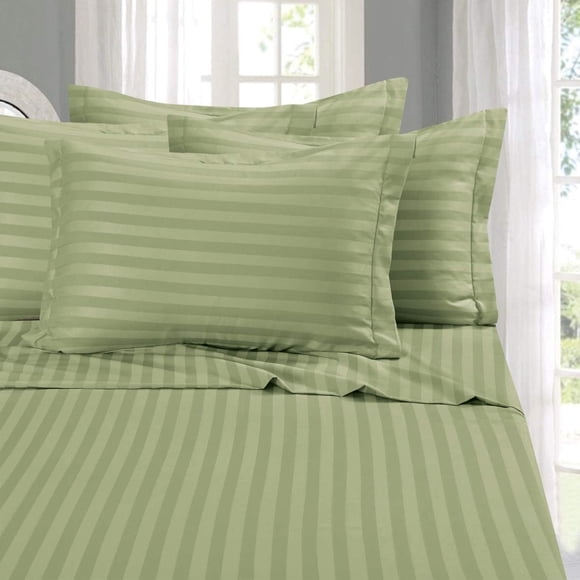 1800 Thread Count Egyptian Quality Luxurious Wrinkle Resistant 6 Piece DAMASK STRIPE Bed Sheet Set, California King Sage/Green
