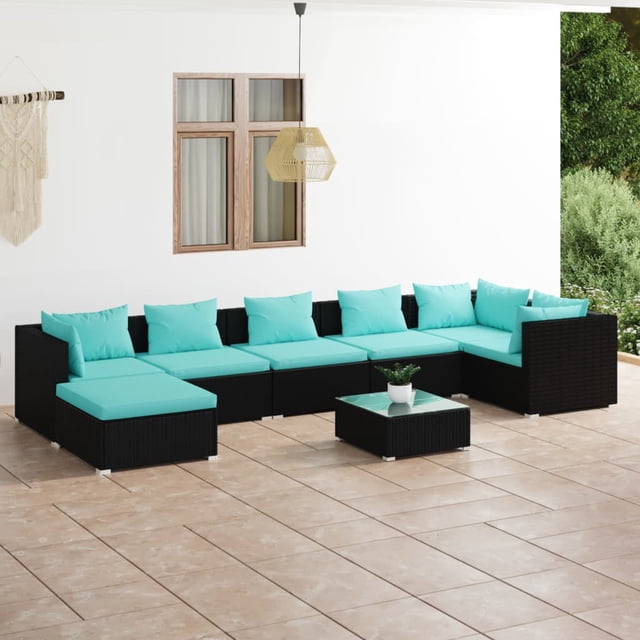 vidaXL Ensemble de Salon de Jardin 8 Pcs avec Coussins en Rotin Poly Noir