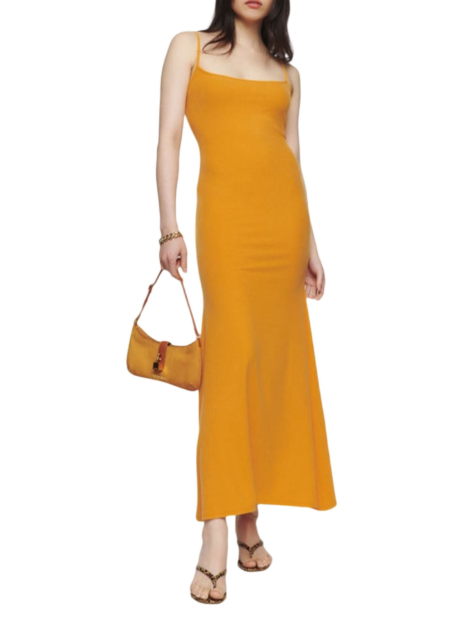 FOCUSNORM Femmes Bretelles Spaghetti Robe Sans Manches Été en Tricot Couleur Unie Longue Robe de Soirée pour la Plage Cocktail Boîte de Nuit