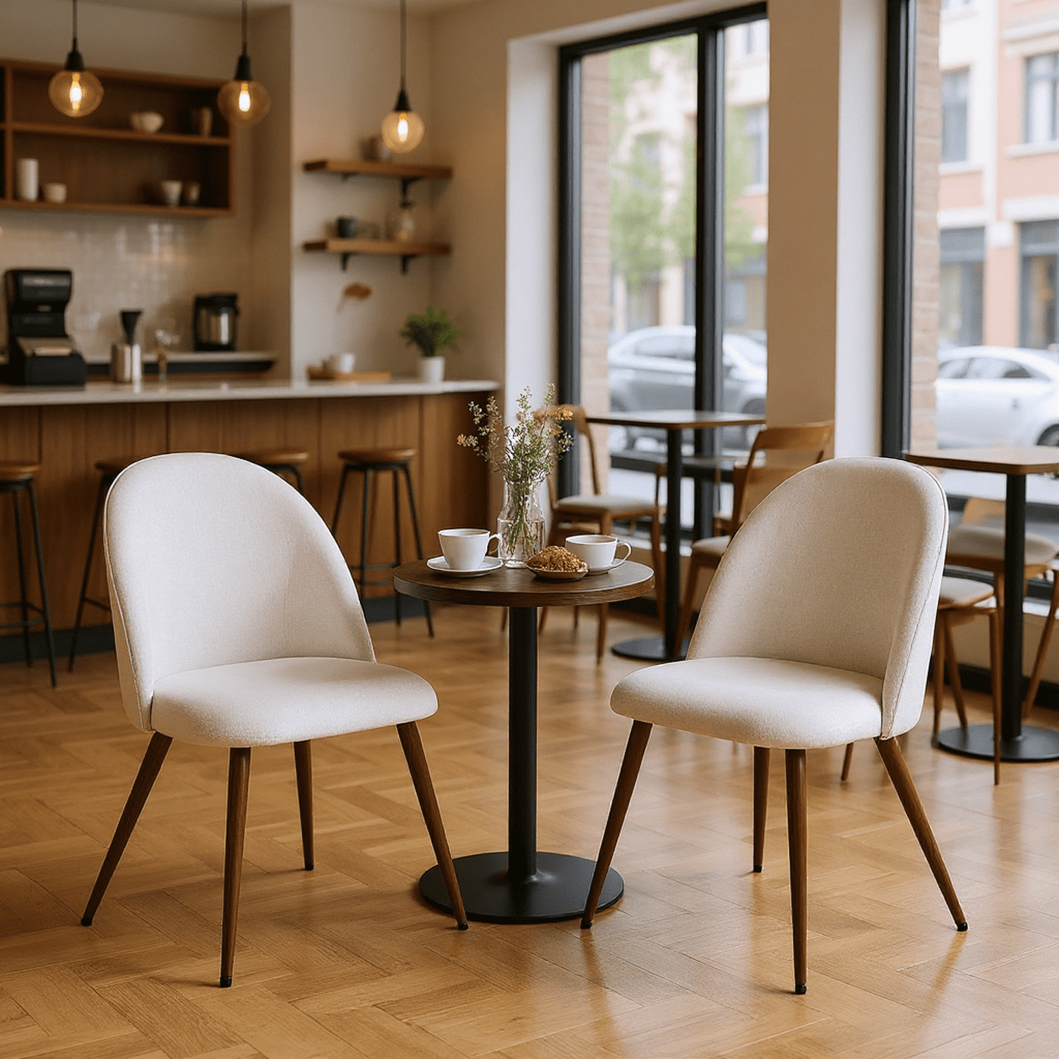 Homy Casa Lot de 2 chaises de salle à manger rembourrées à dossier haut, style moderne, beige