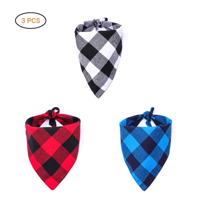 3 Pcs Cotton Pet Bandana Scarf Checked Patterns Dog Triangle Bibs Triangle Lovely Dog Accessories