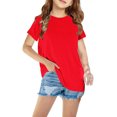 thumbnail image 1 of T-Shirts for Girls Crew Neck Solid Short Sleeve Summer Tops Kids Basic Tees 3-14 Years, 1 of 5