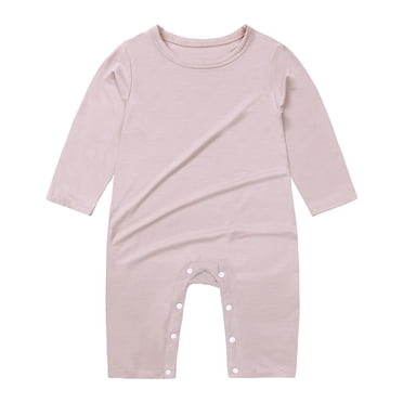 Vêtements d'Été, HVOBBTY Barboteuse Douce à Manches Longues Décontractée pour Enfant, Combinaison d'Été pour Garçon et Barboteuse Longue Unie à Manches Longues avec Boutons et Col Rond Rose 18 Mois