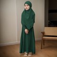 thumbnail image 2 of LUOGENLI Dress Girls Round Neck Ruffled Solid Color Dress with Pattern Flounce Dress for Girls Trendy Summer Knee Length Dark Green 11-12Years, 2 of 4