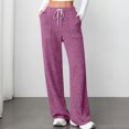 thumbnail image 2 of fatyb Womens Casual Ribbed Knit Pants Wide Leg Lounge Pants with Pockets Drawstring Loose Comfy Trousers, 2 of 7