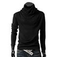 thumbnail image 1 of Oversized Long Sleeve Pullover Men's Solid Color High Neck Pullover Long Sleeved Loose Base Shirt Tops Sweater Turtleneck Sweater Men's Tops for Fall S-105 Black M, 1 of 8