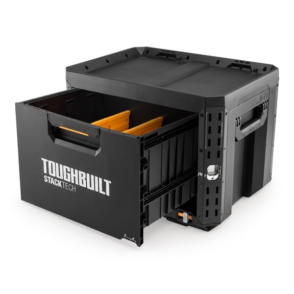 ToughBuilt StackTech Boîte Verrouillable à 1 Tiroir, Organisateur d'Outils et d'Équipement de Rangement en Plastique