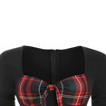 thumbnail image 3 of Women‘s Spring Autumn Patchwork Dress Long Sleeve Square Neck Plaid Zipper A-Line Dress, 3 of 5