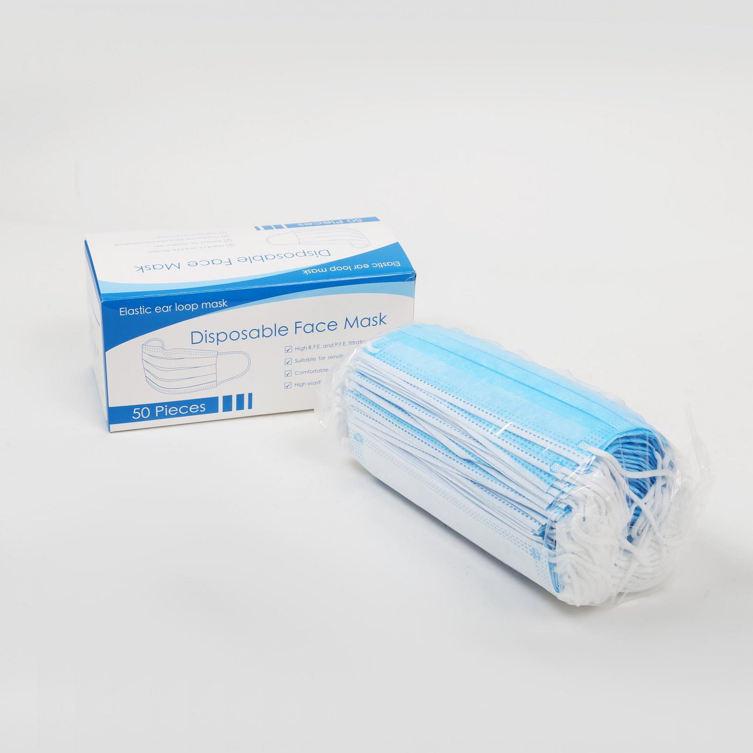 50-Piece 3-Ply Disposable Blue Face Masks