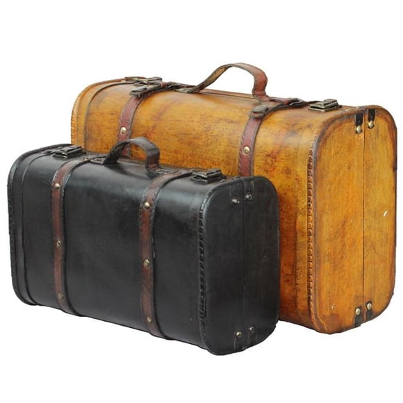 2-Colored Vintage Style Luggage Suitcase & Trunk, Multi Color & Black - Set of 2