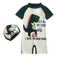 thumbnail image 1 of Hiiyo Toddler Boys Cartoon Short Sleeve Rash Guard UPF 50+ One-Piece Swimsuit with Hat, 1 of 8