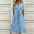 thumbnail image 1 of Babysbule Liquidation Robes d'Été pour Femmes, Mode Femmes Décontractée Ample Imprimé Papillon Col en V Manches Mi-Longues Boutons Poches Robe Longue, 1 of 5
