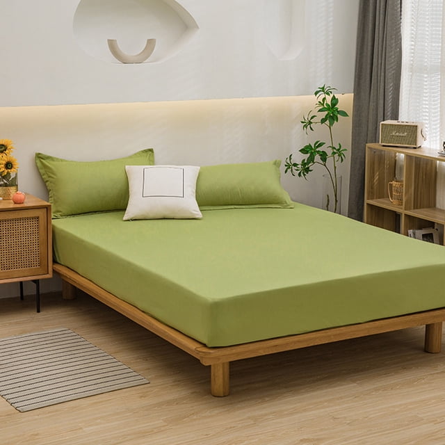 Drap-housse - Housse de Drap Unie Lavée, Protège-Matelas en Polyester, Housse Protectrice Anti-Cendres, Style Moderne Facile, Vert, JKODE