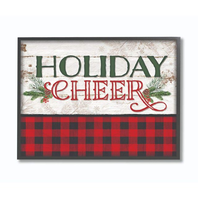Stupell Industries Holiday Cheer Red Plaid Christmas Word Design Framed, 16 x 20, Multi-Color