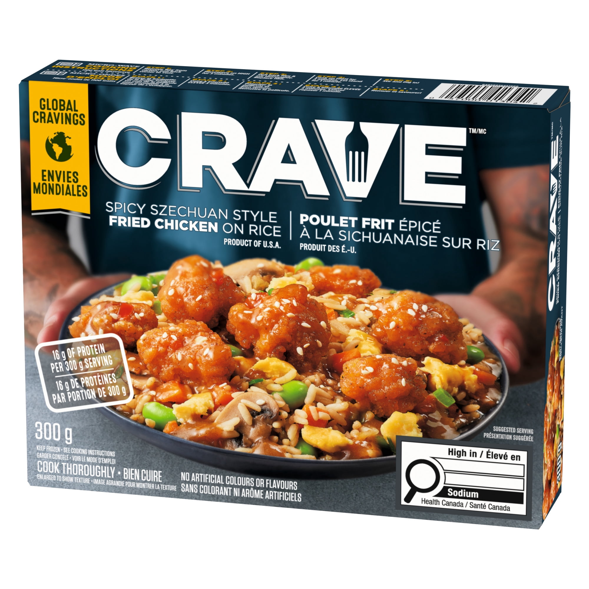 CRAVE Spicy Szechuan Style Fried Chicken on Rice Frozen Meal, 300 g Box, CRAVE Spicy Szechuan Style Fried Chicken on Rice Frozen Meal, 300 g Box