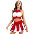 thumbnail image 1 of Oyolan Ensemble d'Uniforme de Cheerleader Sans Manches pour Femmes Adultes Jupe Plissée Mini Rouge TTG, 1 of 5