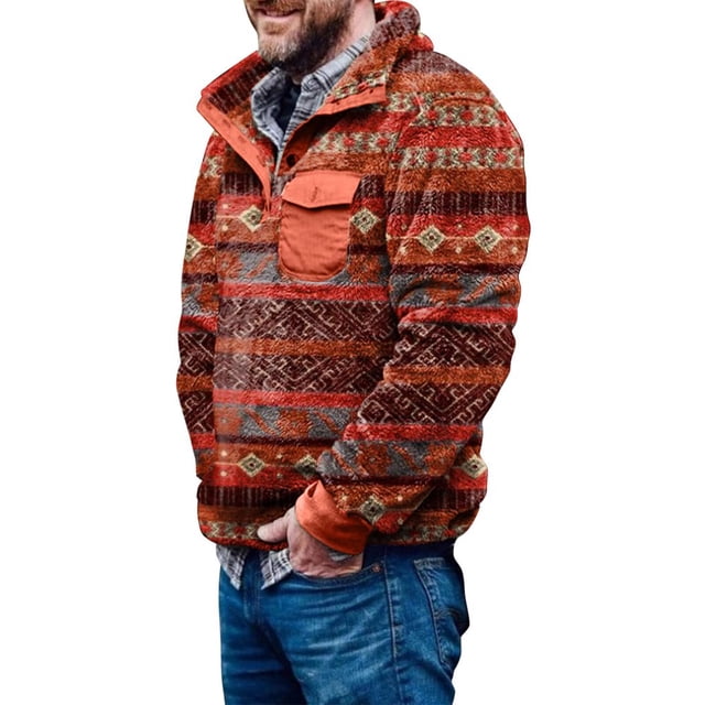 Men‘s Winter Fleece Pullover Sweatshirt Jacket Button Collar Warm Sweater Coat