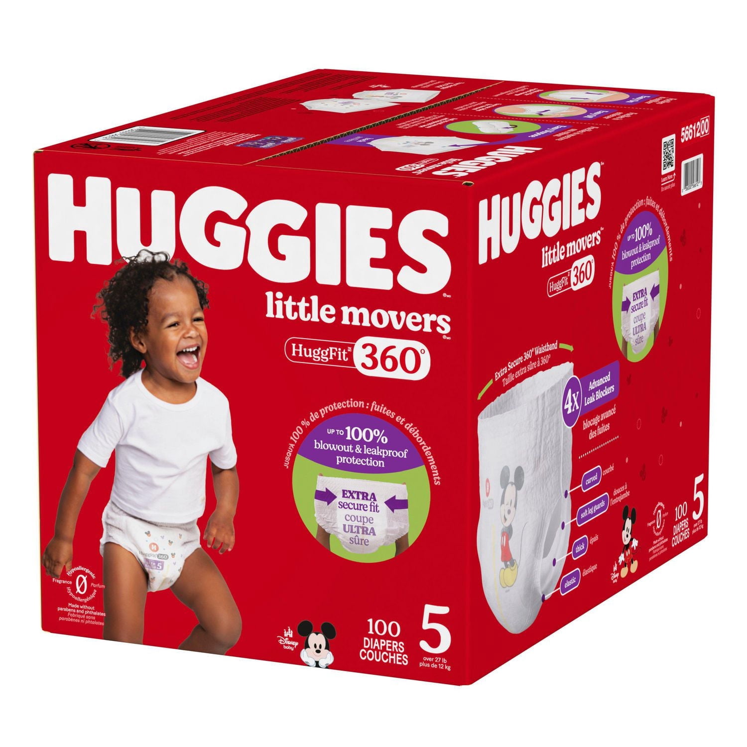Huggies Little Movers HuggFit 360° Baby Diapers with Waistband, 3-7,Count 136-70