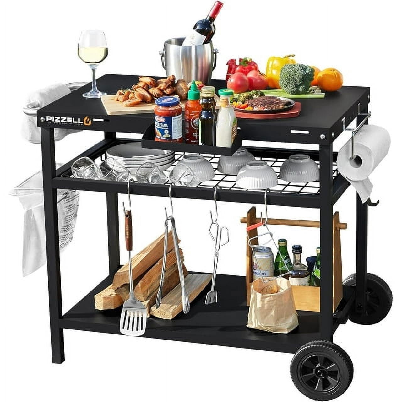 Grill Cart, Pizza Oven Stand, Outdoor bbq Prep Station with