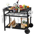 thumbnail image 1 of Chariot pour Gril, Support de Four à Pizza, Station de Préparation de bbq Extérieure avec Rangement, Roue, Dessus de Table en Acier Noir, 1 of 7