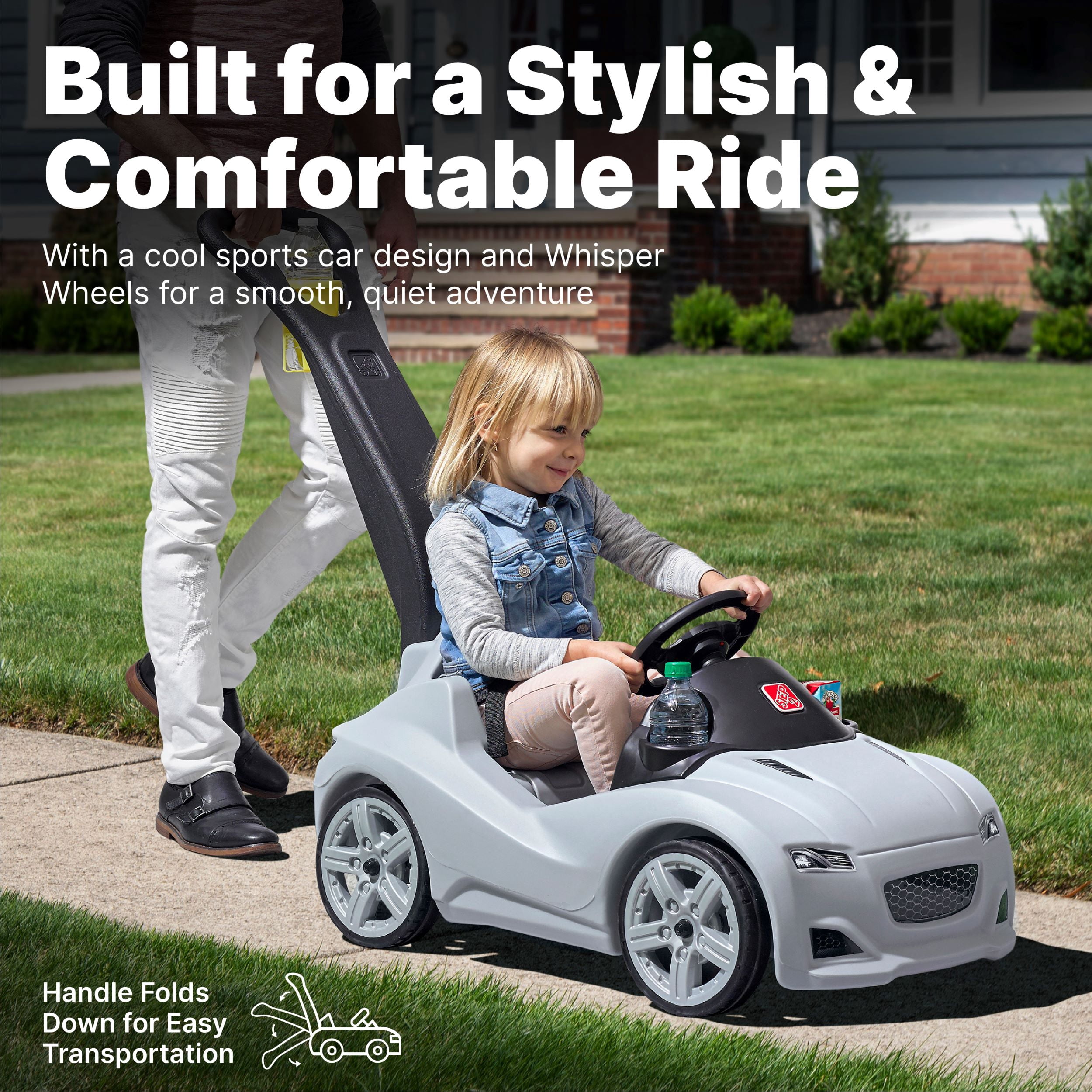 Step2 Whisper Ride Cruiser – Jouet porteur à pousser gris pour tout-petits, de 18 mois à 4 ans