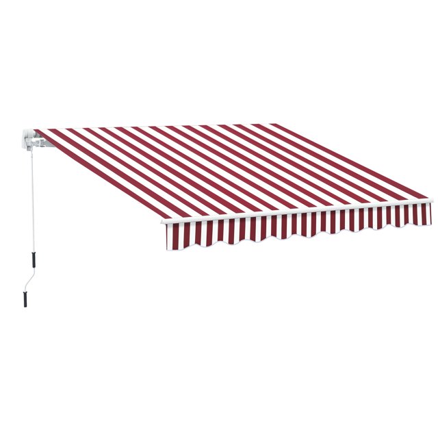 Outsunny Auvent Rétractable 10 Pieds x 8 Pieds avec Manivelle, Rayure Rouge Vin
