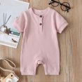 thumbnail image 2 of AherBiu Newborn Onesie Short Sleeve Jumpsuit Baby Clothes Ribbed Button Crewneck Summer Short Rompers Overalls, 2 of 7