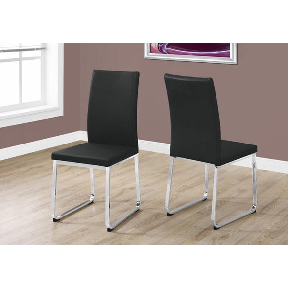 Monarch Specialties Dining Chair, Set Of 2, Side, Upholstered, Kitchen, Dining Room, Pu Leather Look, Metal, Black, Chrome, Contemporary, Modern