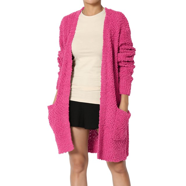 TheMogan Women's PLUS Loose Fit Popcorn Knit Long Sleeve Pocket Open Sweater Cardigan
