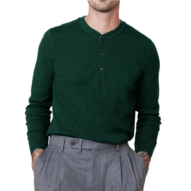 Besolor Shirts for Men Solid Color Button Long Sleeve Bottom Top 2024 Fall Winter Casual Loose Classic Pullover Blouse