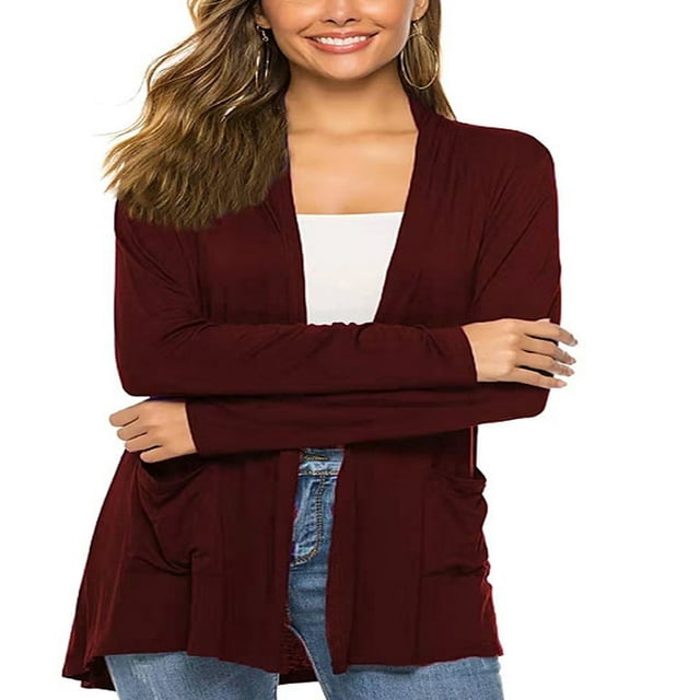 Cardigan Femme Couleur Unie Manches Longues Tricot