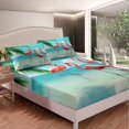 thumbnail image 3 of Kids Flamingo Sheets,Soft Pink Green Sheet Set - Girls Room Decor Beach Ocean Water Bed Sheets Set,Tropical Leaves Fresh Style Palm Tree Bed Collection with 2 Pillow Cases,King, 3 of 5