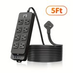 DEBGFS Flat Plug Surge Protector Outlet Extender Power Strip with 5ft Thin Flat Extension Cord 8 Widely Distributed AC Outlets 4 USB Charging Ports (2 USB A & 2 USB C) Desk Charg,Black,5 Ft