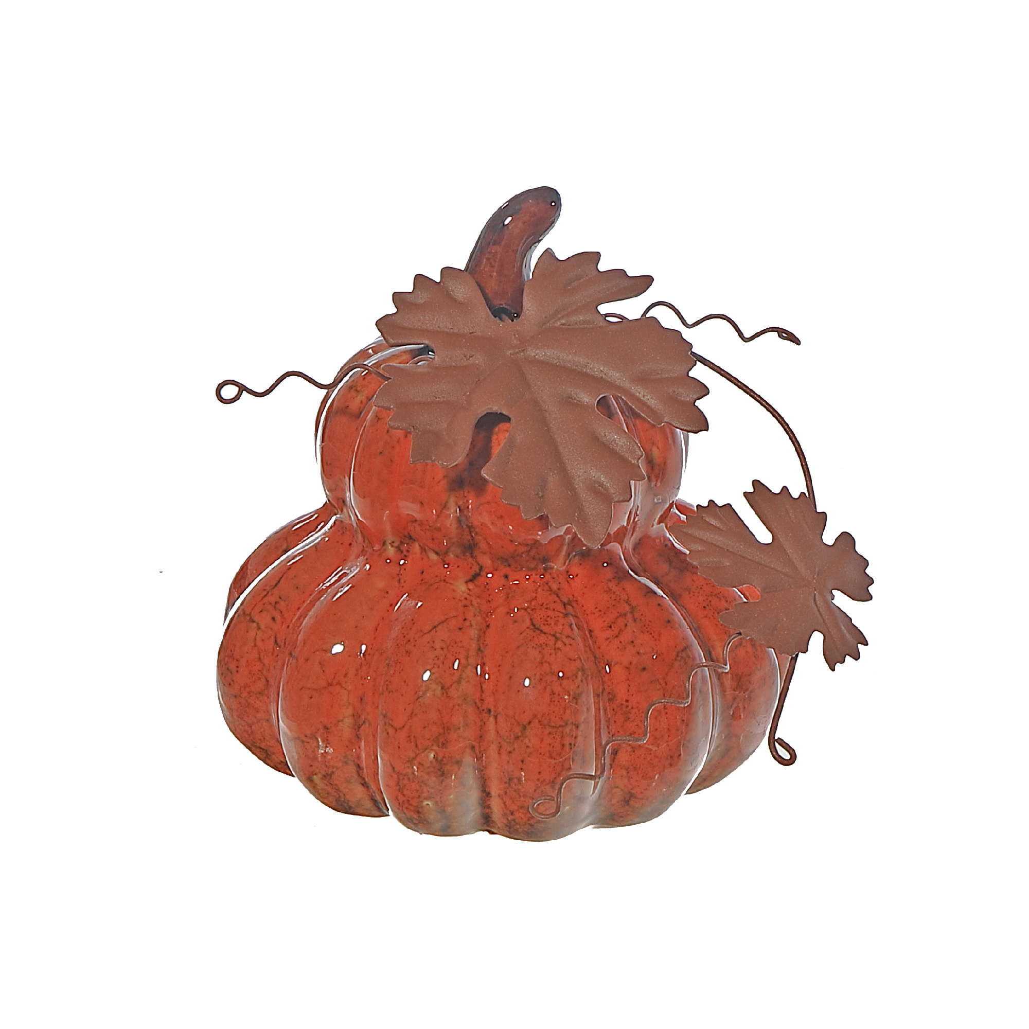 Décor De Citrouilles Empilées En Porcelaine (Orange) - Lot De 2
