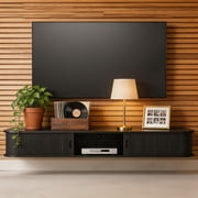 Floating TV Stand with Doors, 63'' Floating TV Shelf for TVs up to 80", 2 Tier Wall Mounted TV Stand, Floating Entertainment Center, TV Floating Cabinet for Living Room, Bedroom