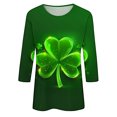 thumbnail image 5 of Diufon T-Shirts de la Saint-Patrick pour Femmes, Grande Taille, Imprimé Trèfle, Manches 3/4, Col Rond, 5 of 5